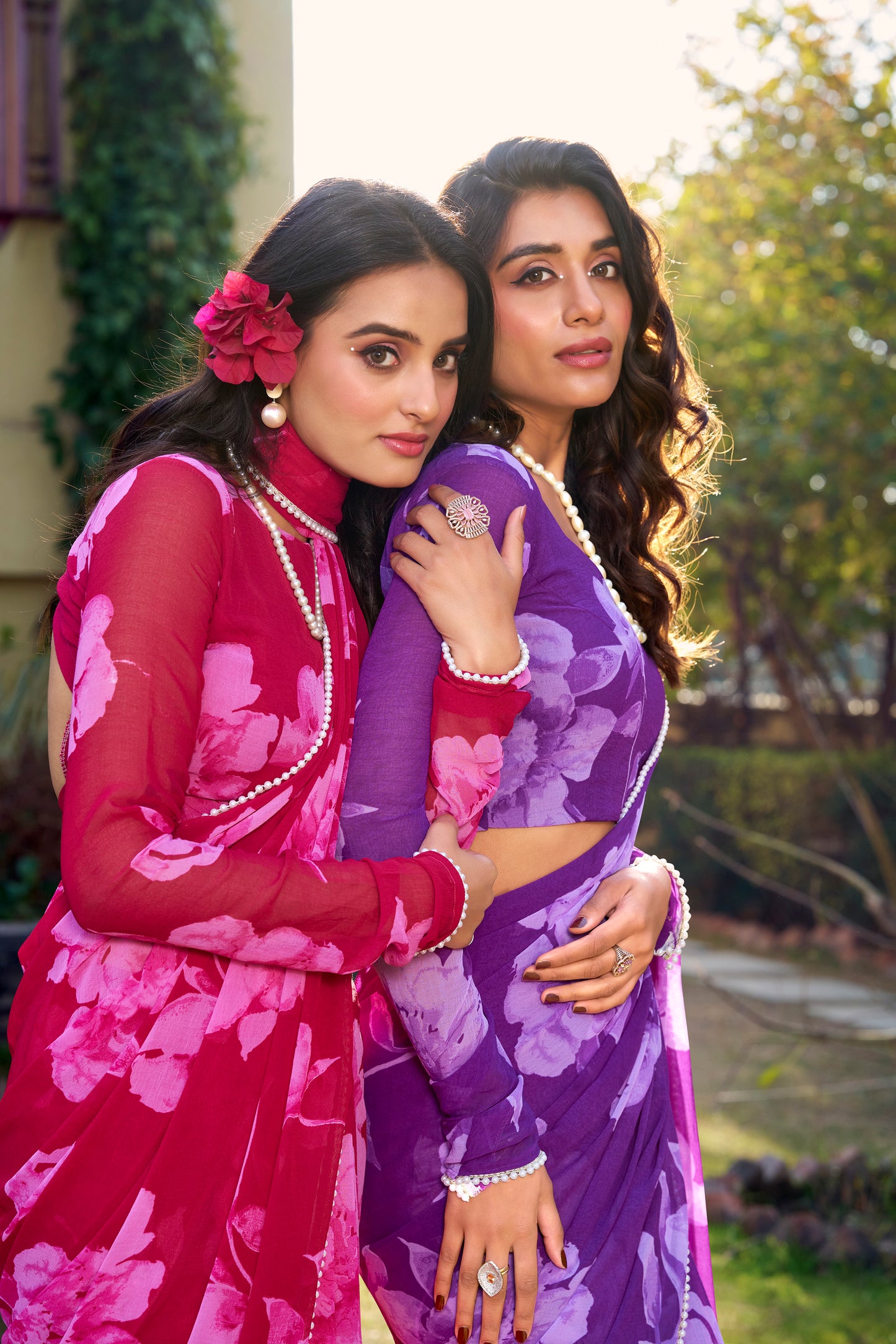 Lightweight Indian Saree featuring a delicate floral design.