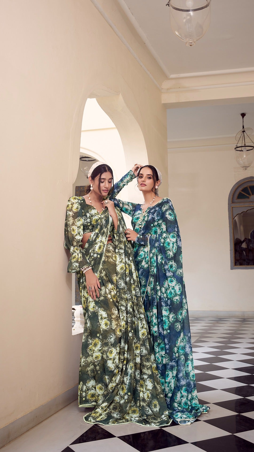 Elegant floral print saree