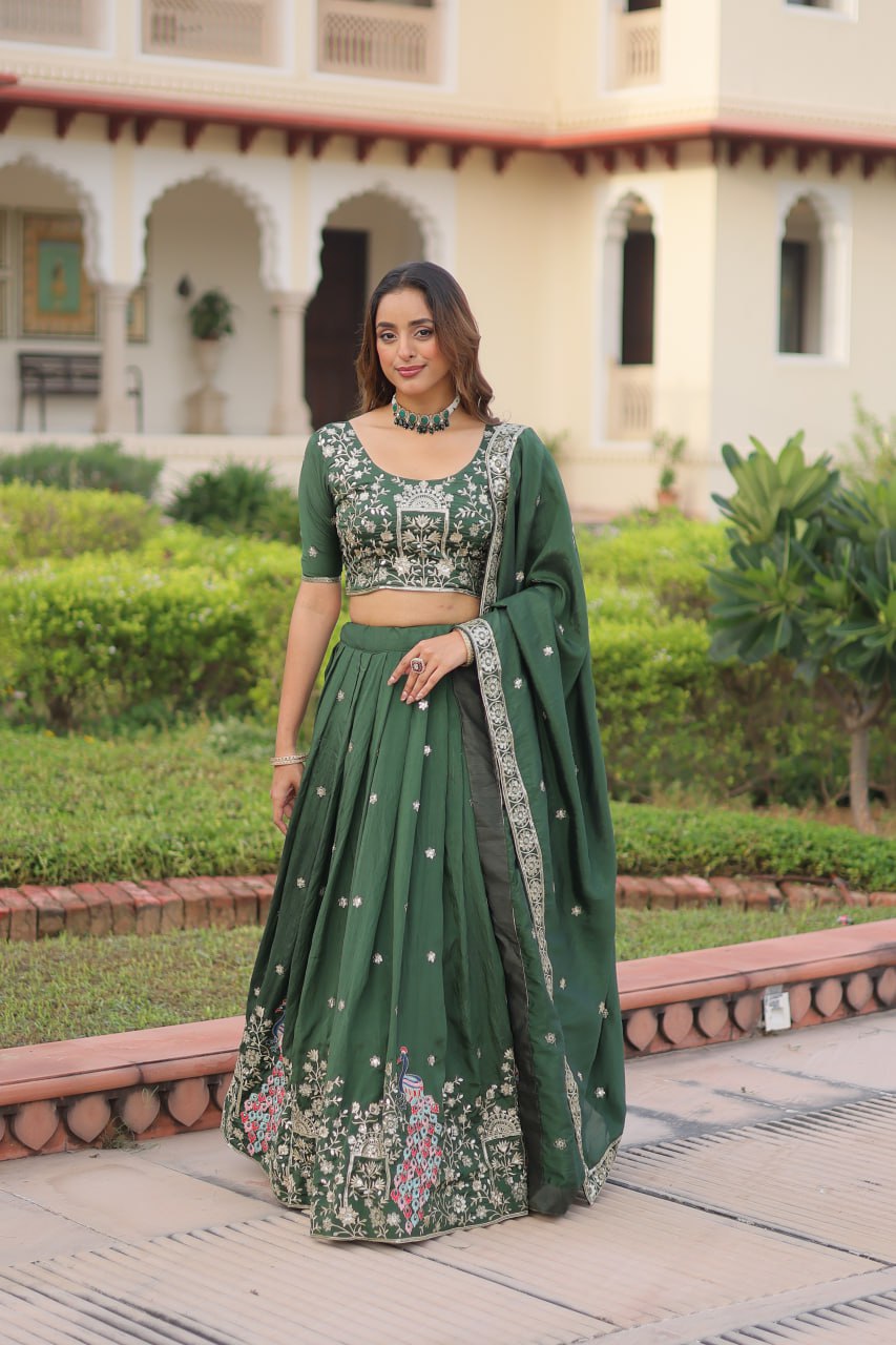 RangBhoomi Premium Vichitra Silk Lehenga Choli Set 2026 with Embroidered Sequins, Zari & Thread Work