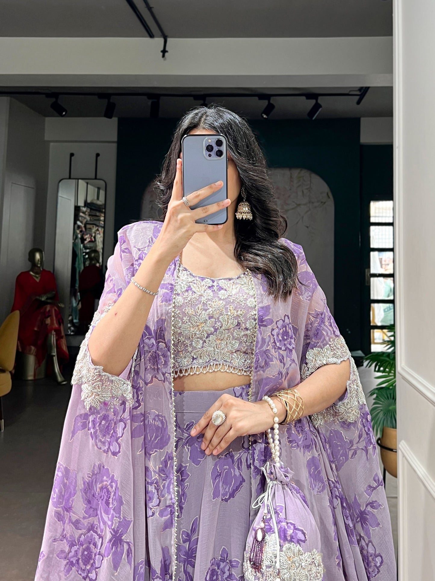 RangBhoomi Pastel Cape Style Lehenga - Ready-to-Wear Embroidered Set
