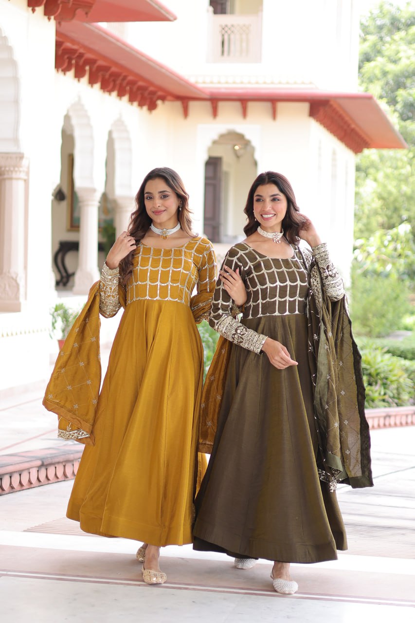 RangBhoomi Premium Ready-to-Wear Embroidered Gown and Dupatta Set