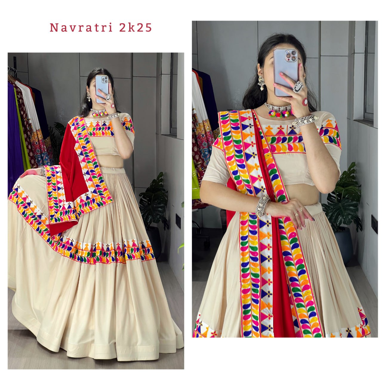 Exotic Vanilla-Toned Chaniya Choli with Multicolor Traditional Gamthi and Kutchchi Work