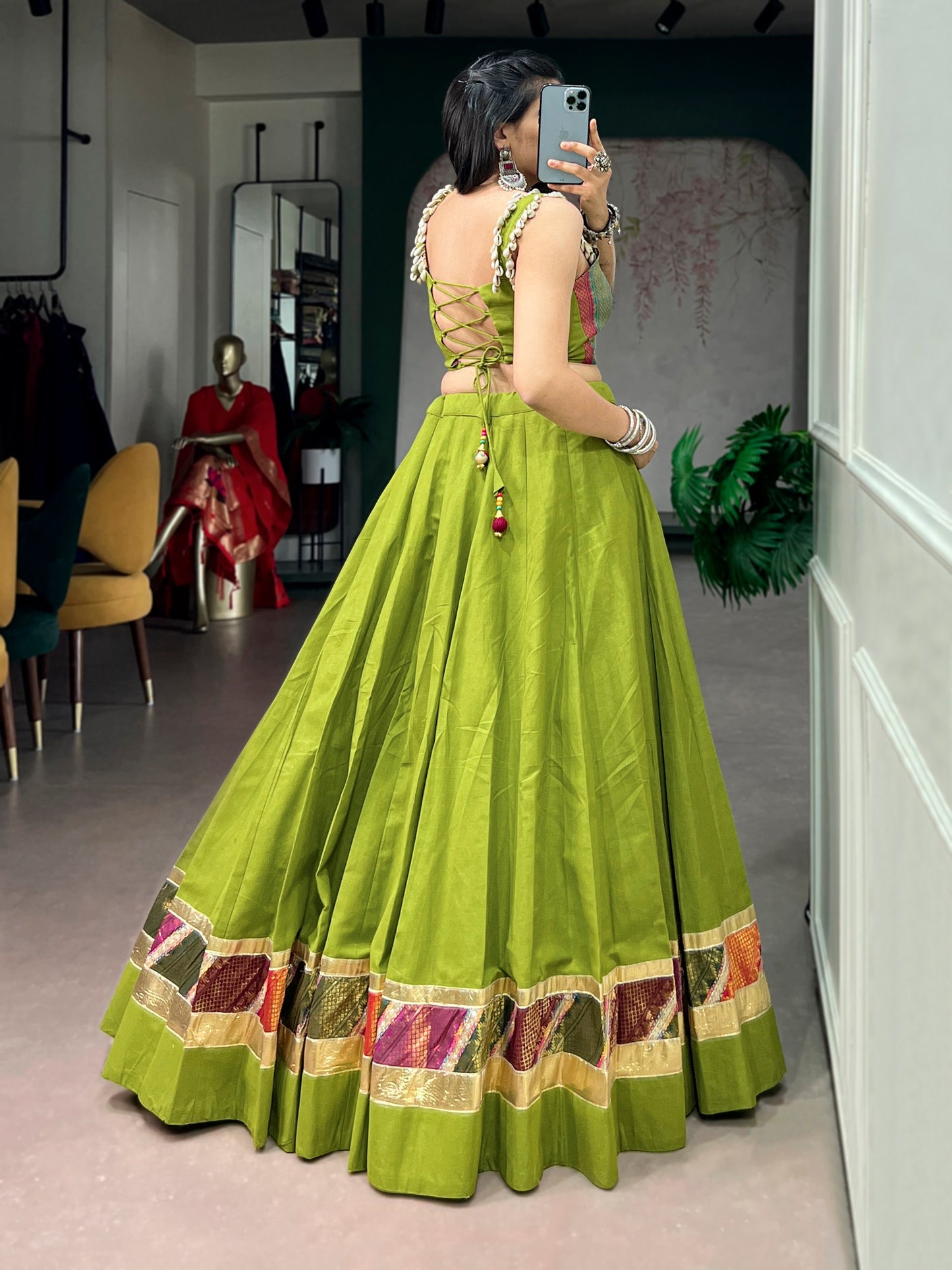 Navratri Raas Zari Lehenga — 5m Flair Cotton Zari Embellished Set by RangBhoomi
