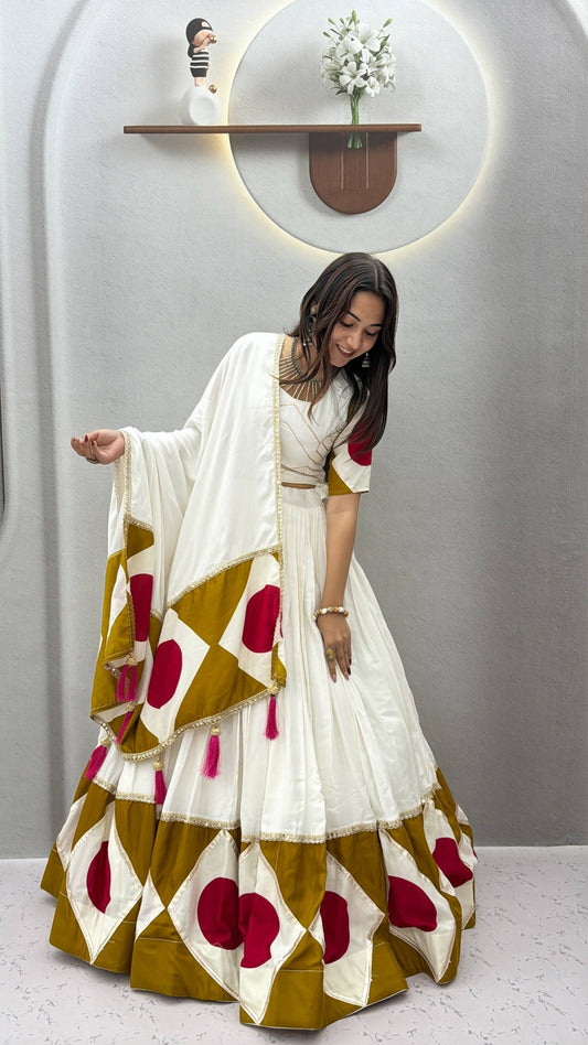RangBhoomi Navratri Special Pure Cotton Lehenga Choli with Dupatta – 6m Flair, Gota Patti Work