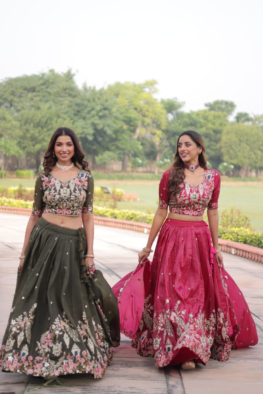RangBhoomi Premium Designer Sequined Embroidered Lehenga Choli and Dupatta Set