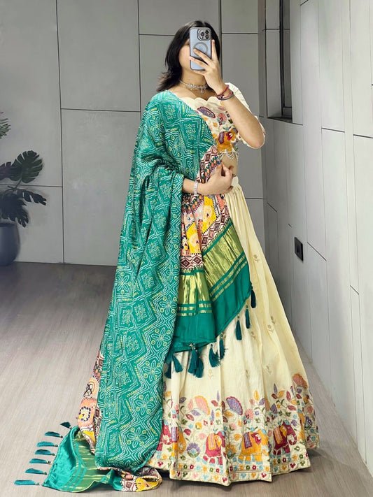 Elegant Traditional Ethnic Lehenga Choli Ensemble with Embroidered Crush Vichitra Fabric and Pure Gaji Silk Dupatta