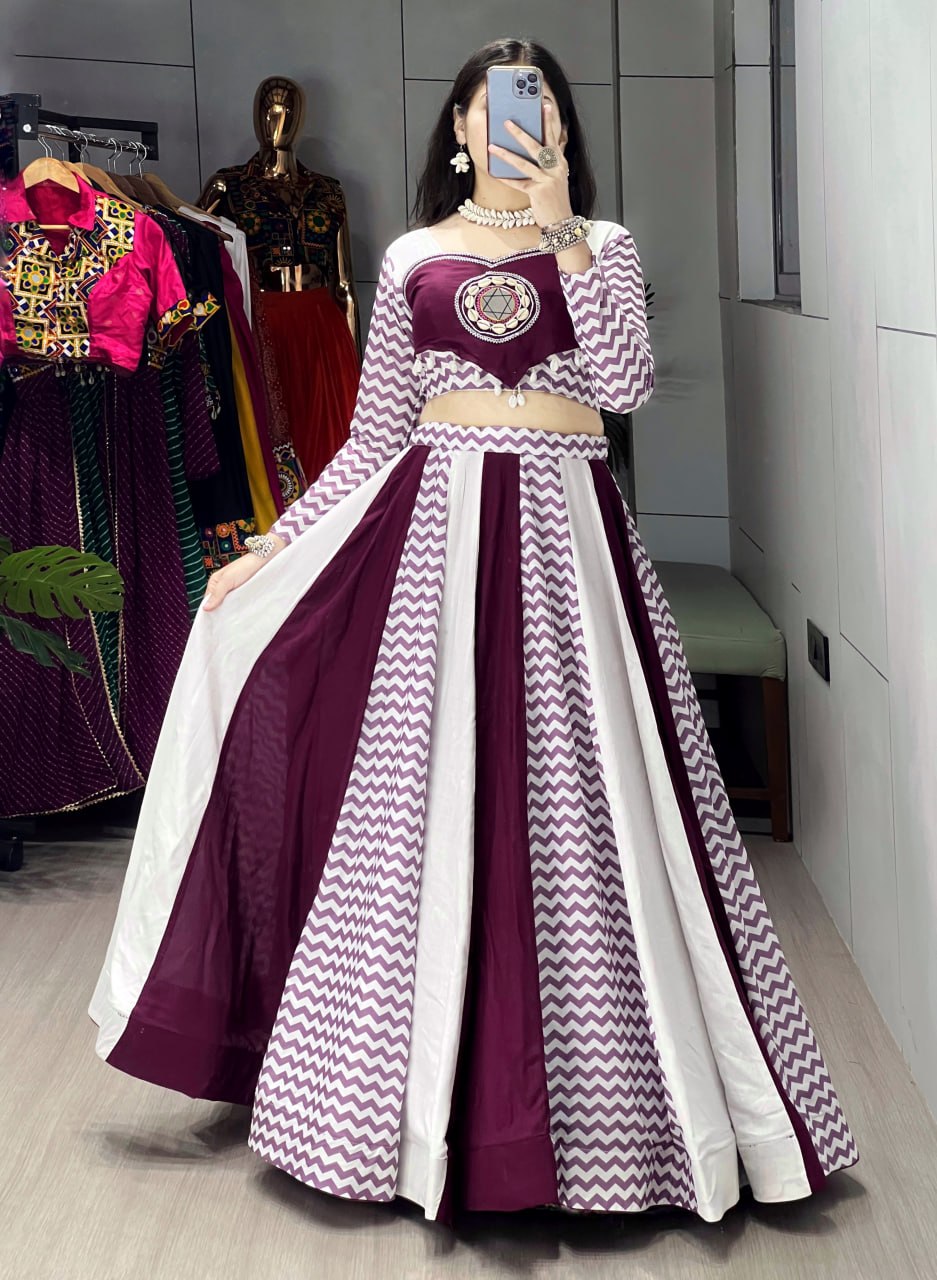 Ethnic Women's Pure Rayon Cotton Lehenga Set with Muslin Leheriya Pattern