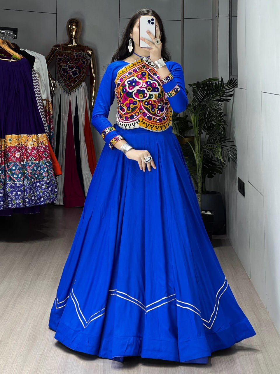 Ethnic Women's Cotton Lehenga Set – Royal Blue with Pure Handcrafted Mirror Work for Navratri 2026