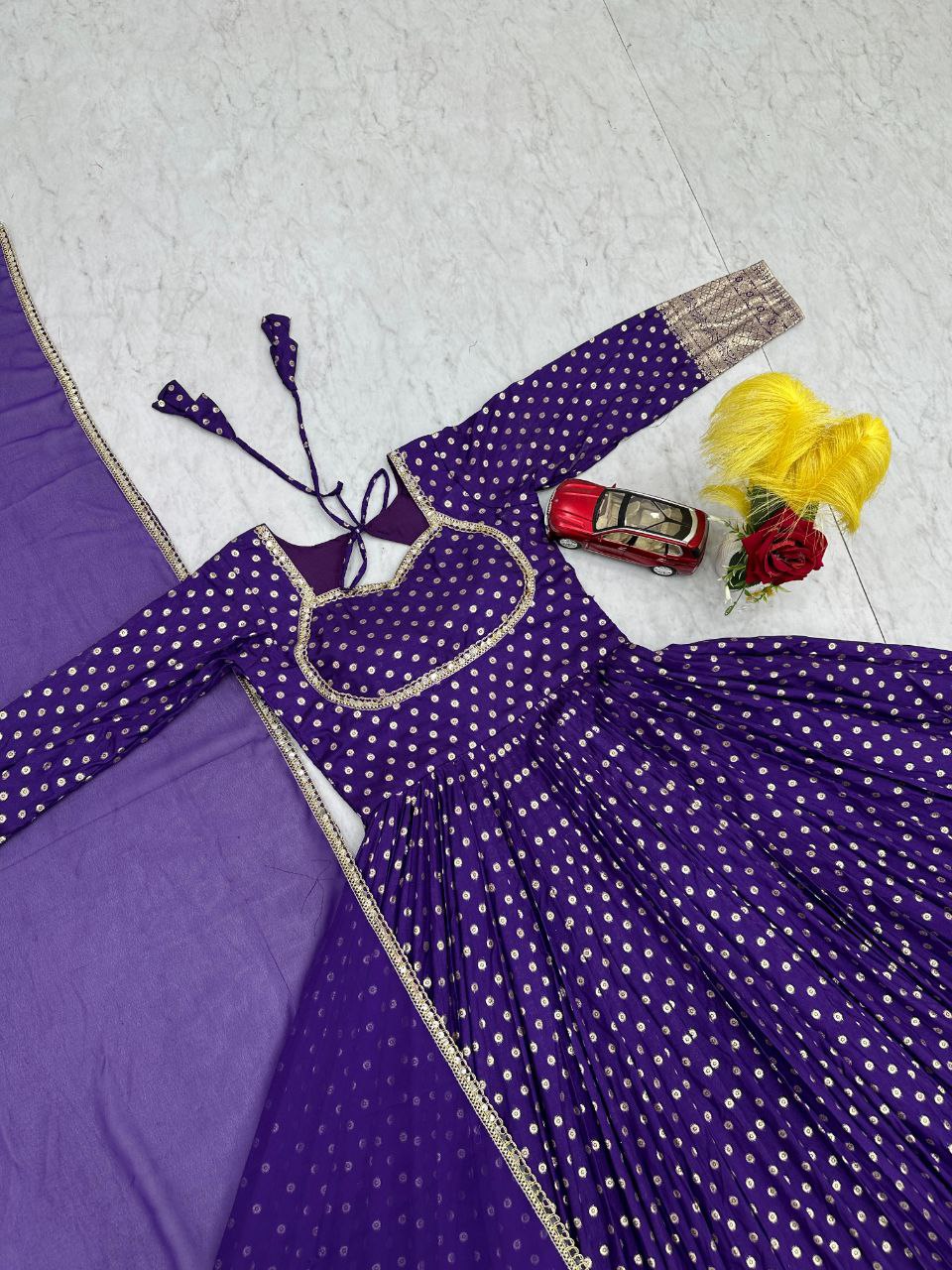 Elegant New Jacquard Gown with Fox Georgette Dupatta – Fully Stitched, Comfortable Fit