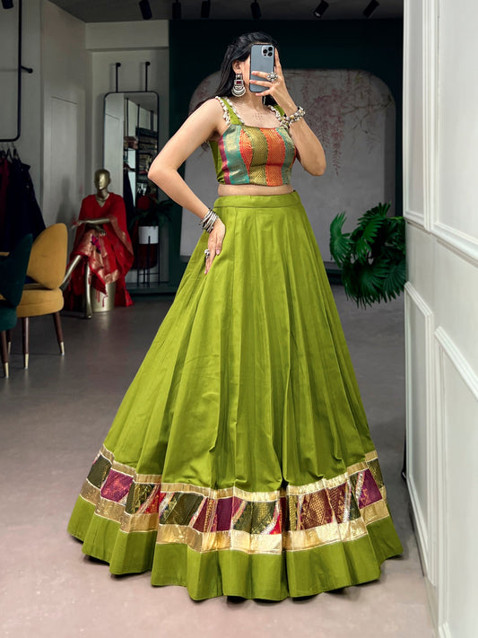 Navratri Raas Zari Lehenga — 5m Flair Cotton Zari Embellished Set by RangBhoomi