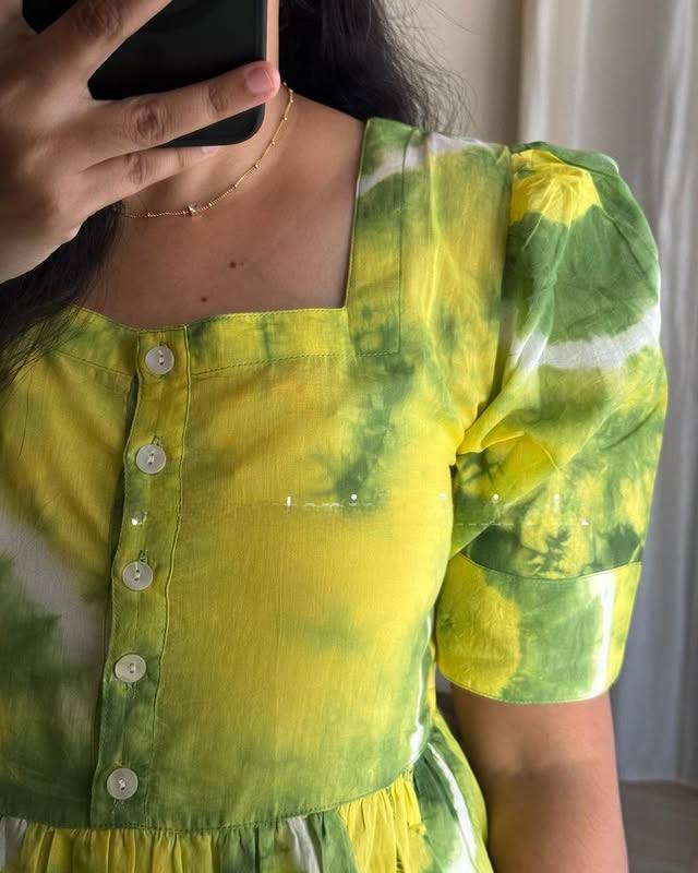 Close-up of Leamonave Maxi Dress showing sleeve and square neckline.