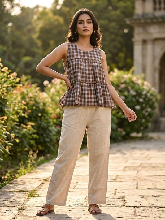 RangBhoomi Elegant Summer Linen Cotton Top and Pants Set