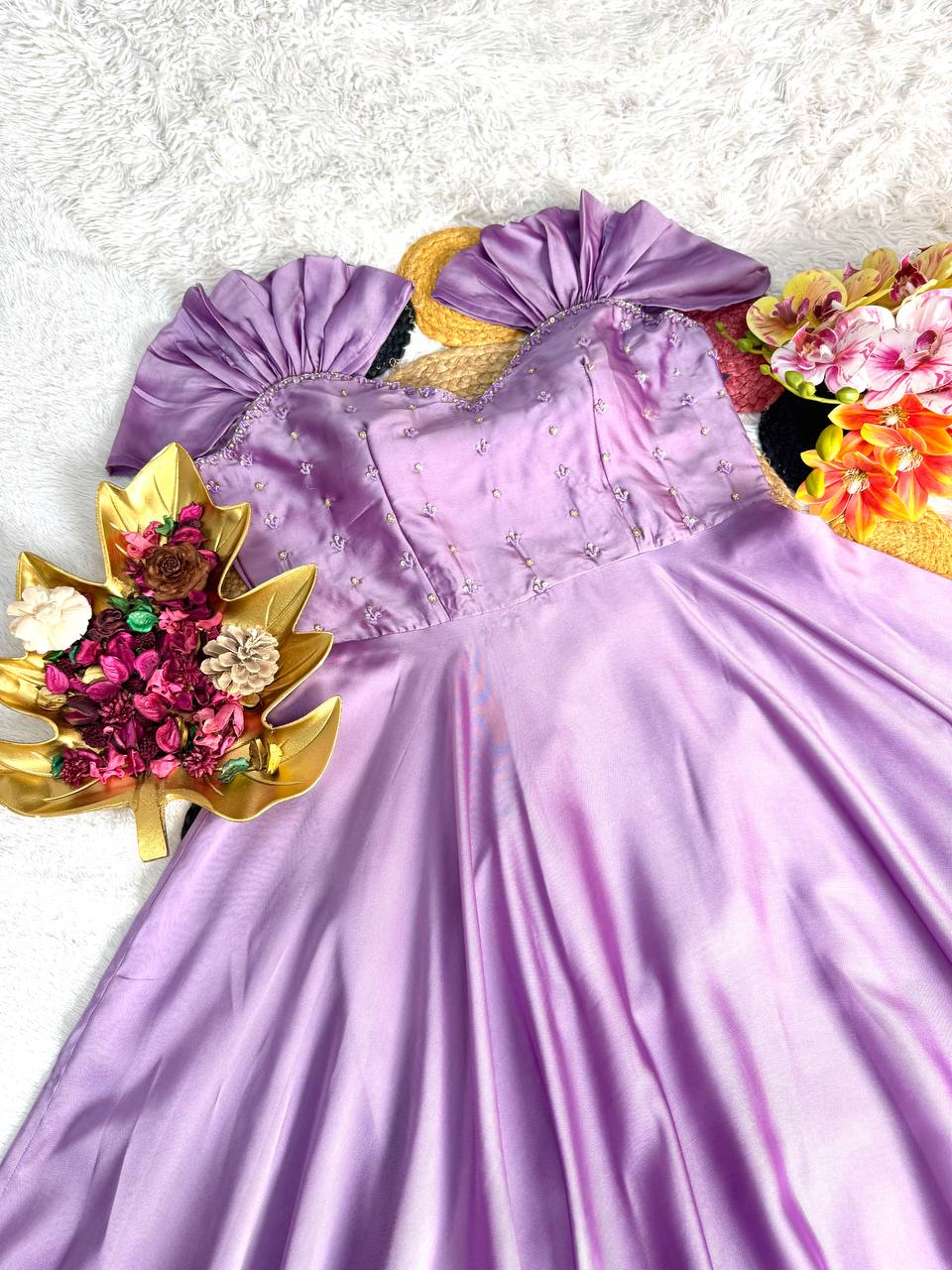 RangBhoomi Festival Maggam Work Rangoli Silk Gown – 48 inch Lined Elegant Gown