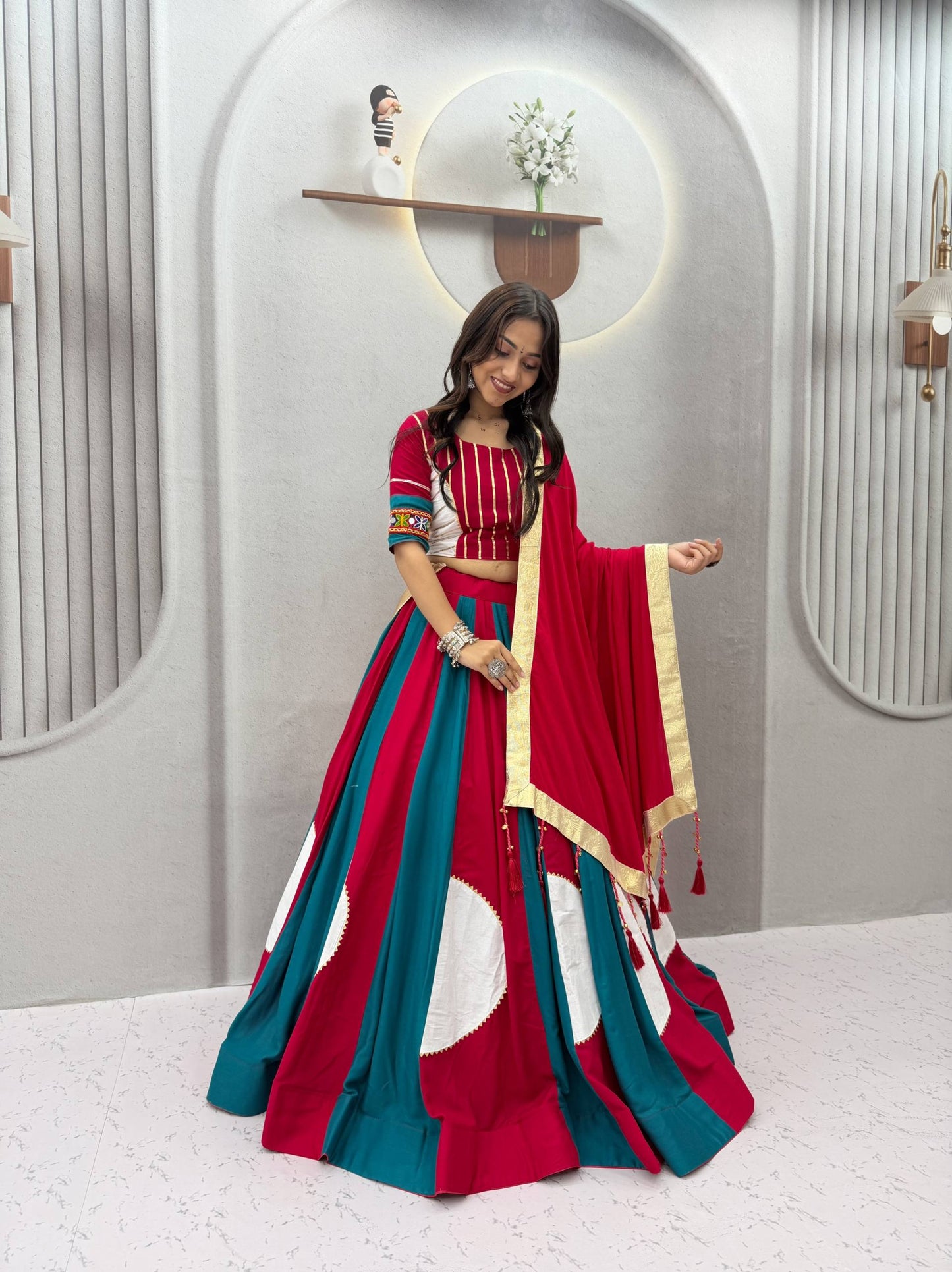 RangBhoomi Navratri Special Pure Cotton Lehenga Choli with Vintage Dupatta — 6m Flair, Multicolour Kali Work