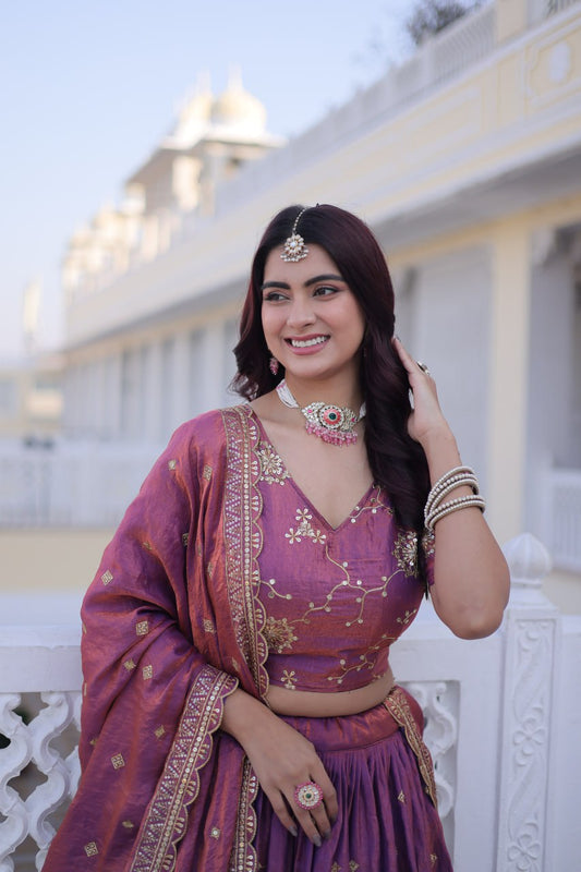 RangBhoomi Elegant Lehengha Choli Dupatta Set in YSL Silk with Sequins and Zari Embroidery