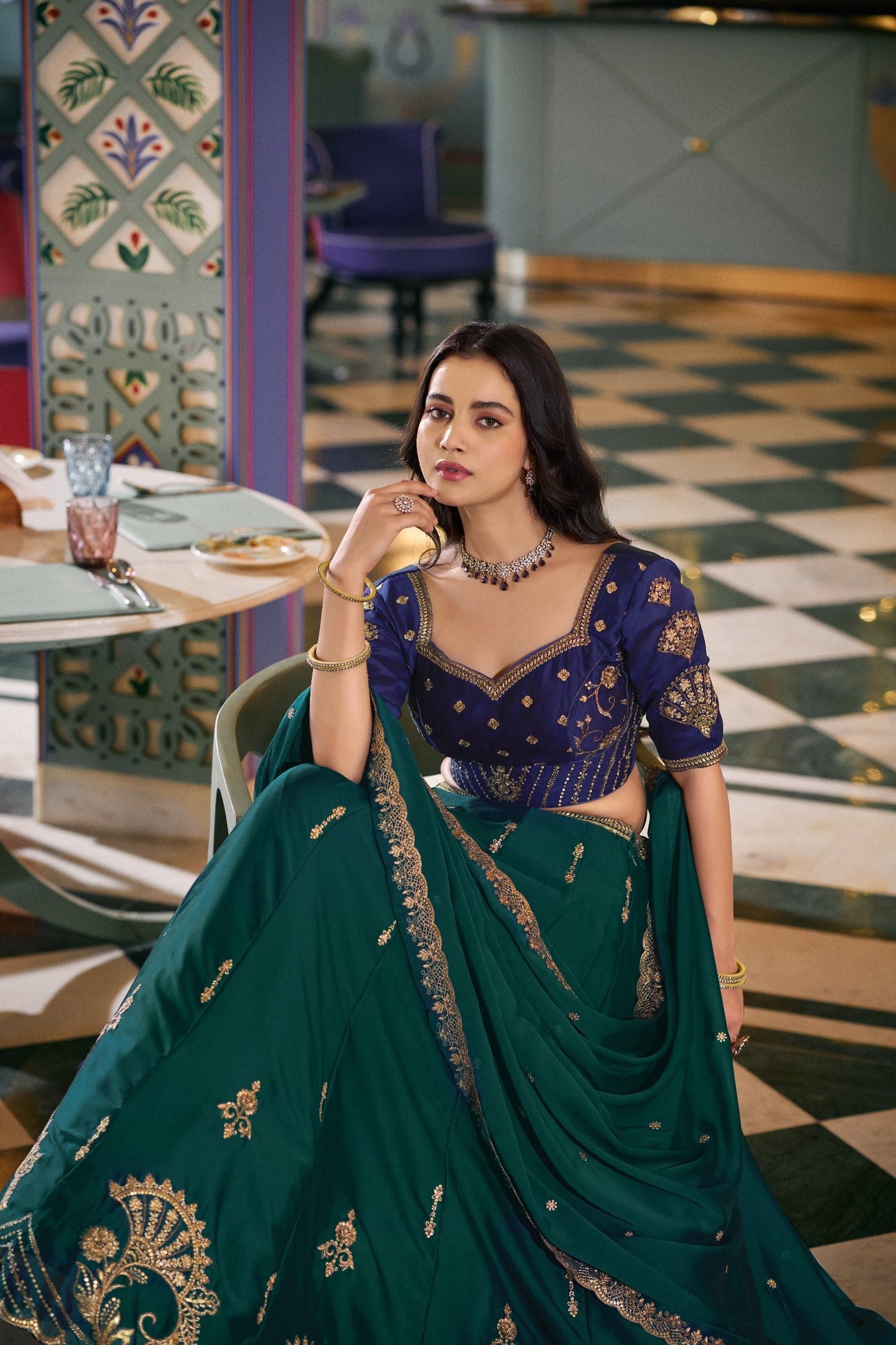 Rangoli Silk Lehenga Set – Elegant Synthetic Silk Fabric with Sequins and Thread Embroidery for Festive and Wedding Wear