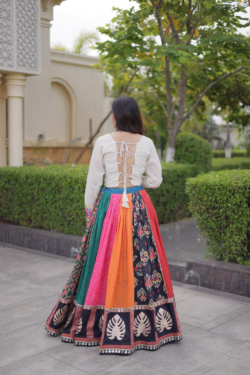 RangBhoomi Navratri Cotton Lehenga Set with Mirror Lace — Full-Stitched Festive Ensemble