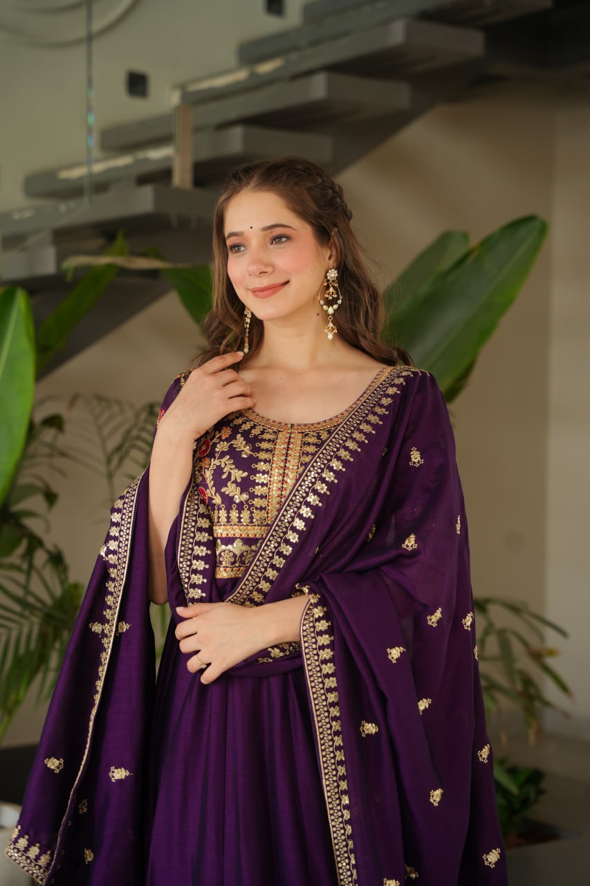 Exquisite Vichitra Silk Embroidered Gown
