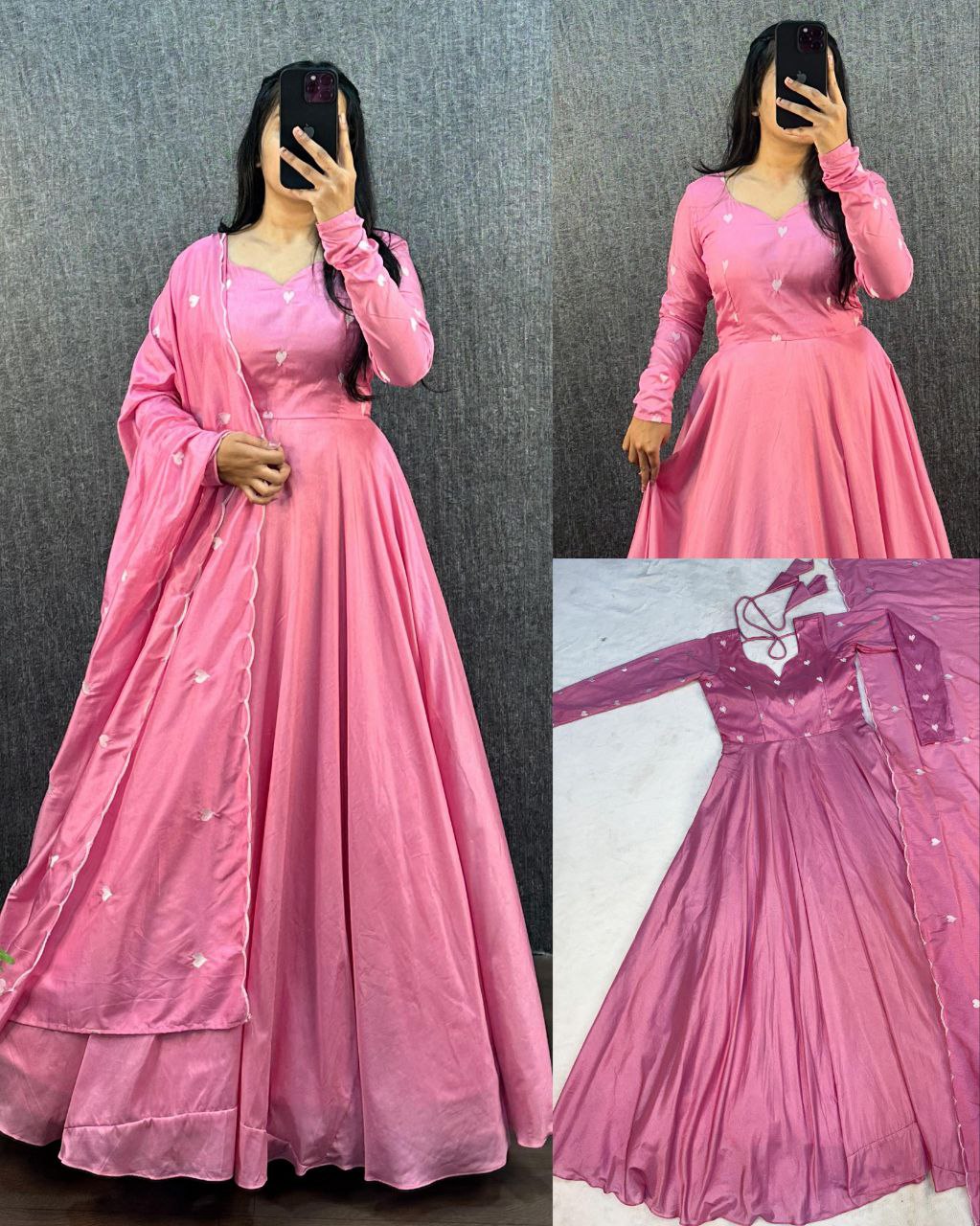 Collage of pink Ajrak Heart Gown showcasing the design and style.