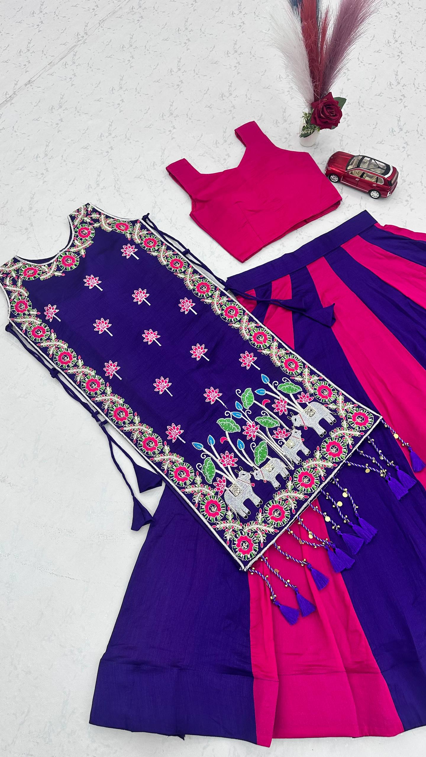 RangBhoomi Festive Vichitra Silk Lehenga Choli Set with Heavy Thread & Sequin Work