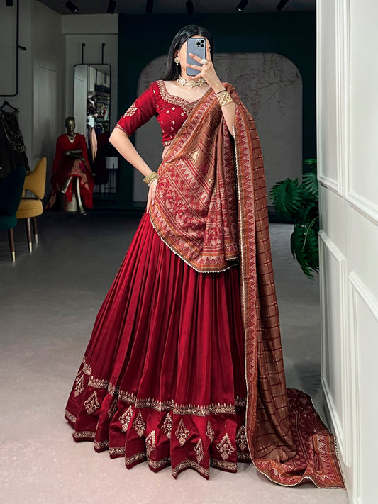 Elegant Vichitra Silk Lehenga Choli Set with Sequins and Thread Embroidery