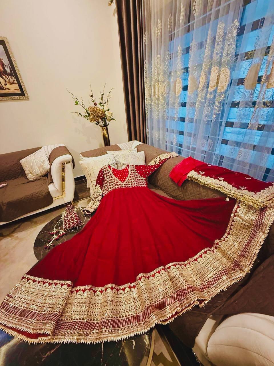 RangBhoomi Exclusive Designer Georgette Gown with Heavy Sequin Embroidery Dupatta