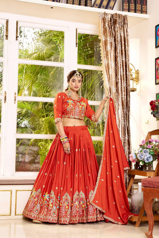 RangBhoomi Exquisite Wedding Lehenga Choli Set with Elegant Embroidery and Premium Crepe Silk