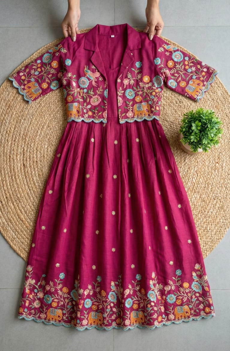 Rose Motif Anarkali Gown with Embroidery