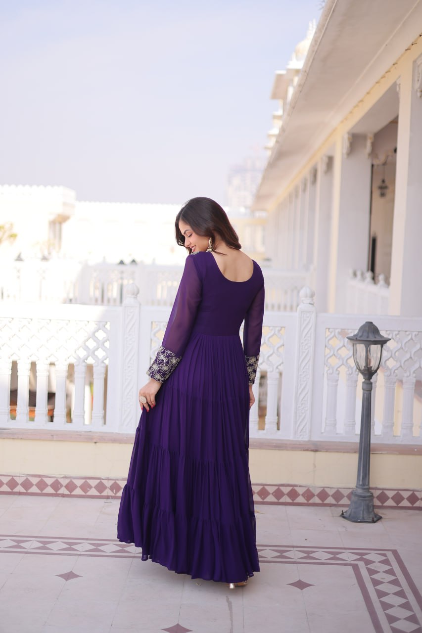 RangBhoomi Premium Designer Ready-to-Wear Gown Collection 2026 - Elegant Faux Blooming Georgette with Sequins and Zari Embroidery