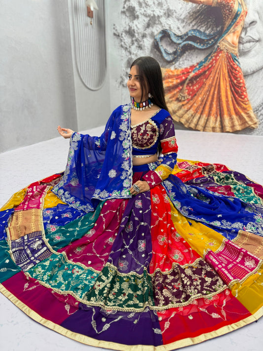 RangBhoomi Navratri Vintage Chaniya Choli — 6m Flair Fox Georgette Lehenga Set