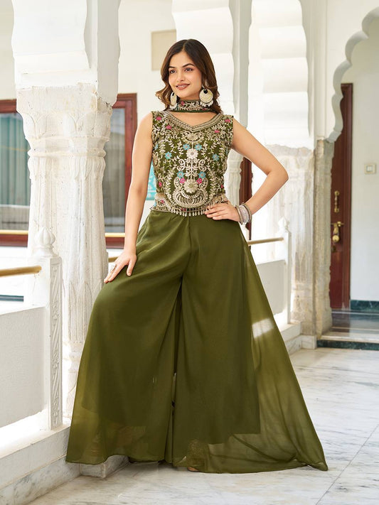 Chic Designer Embroidered Palazzo Co-ord Set with Dupatta