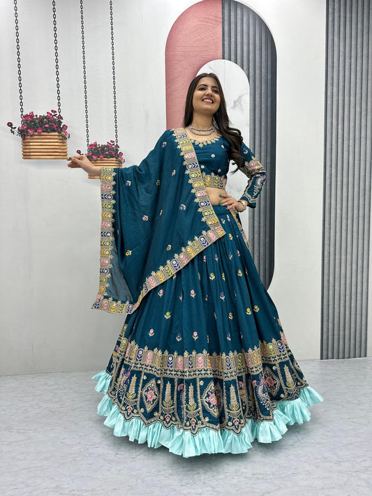 RangBhoomi Exquisite Festival Lehenga Choli Set with Heavy Embroidery and Pure Vichitra Fabric