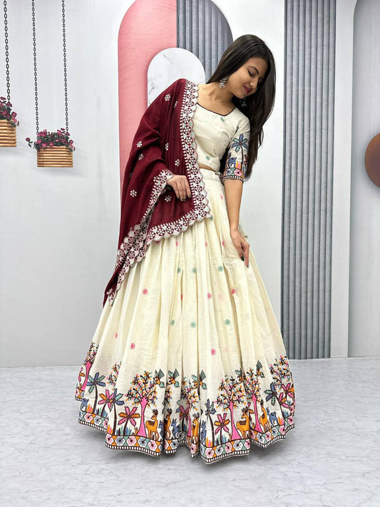Woman in Rangbhoomi Lehenga showcasing the embroidered choli and the lehenga's detailed border.