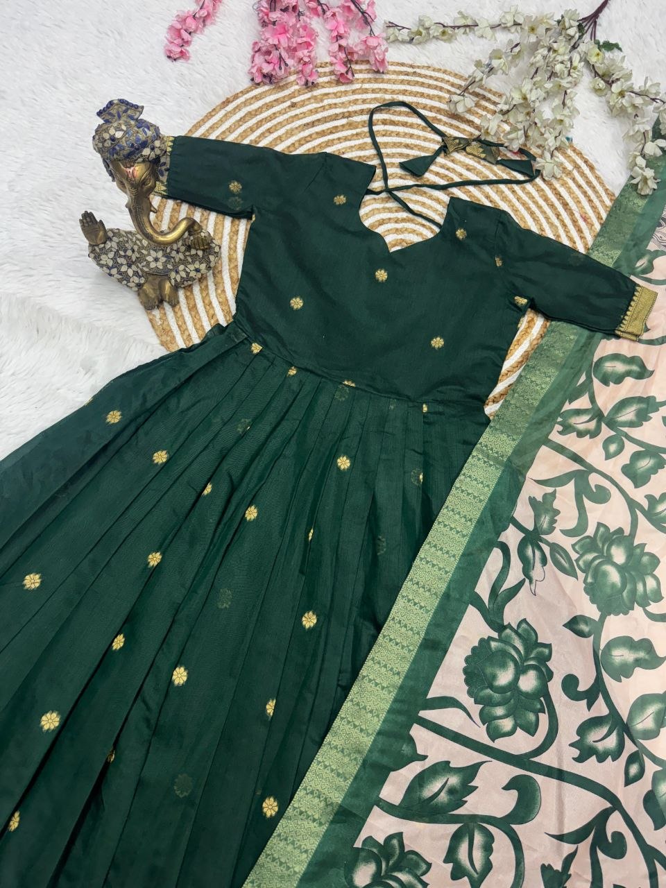 RangBhoomi Jacquard Zari Gown with Soft Silk Dupatta — 3 Colors, Sizes S–XXXL