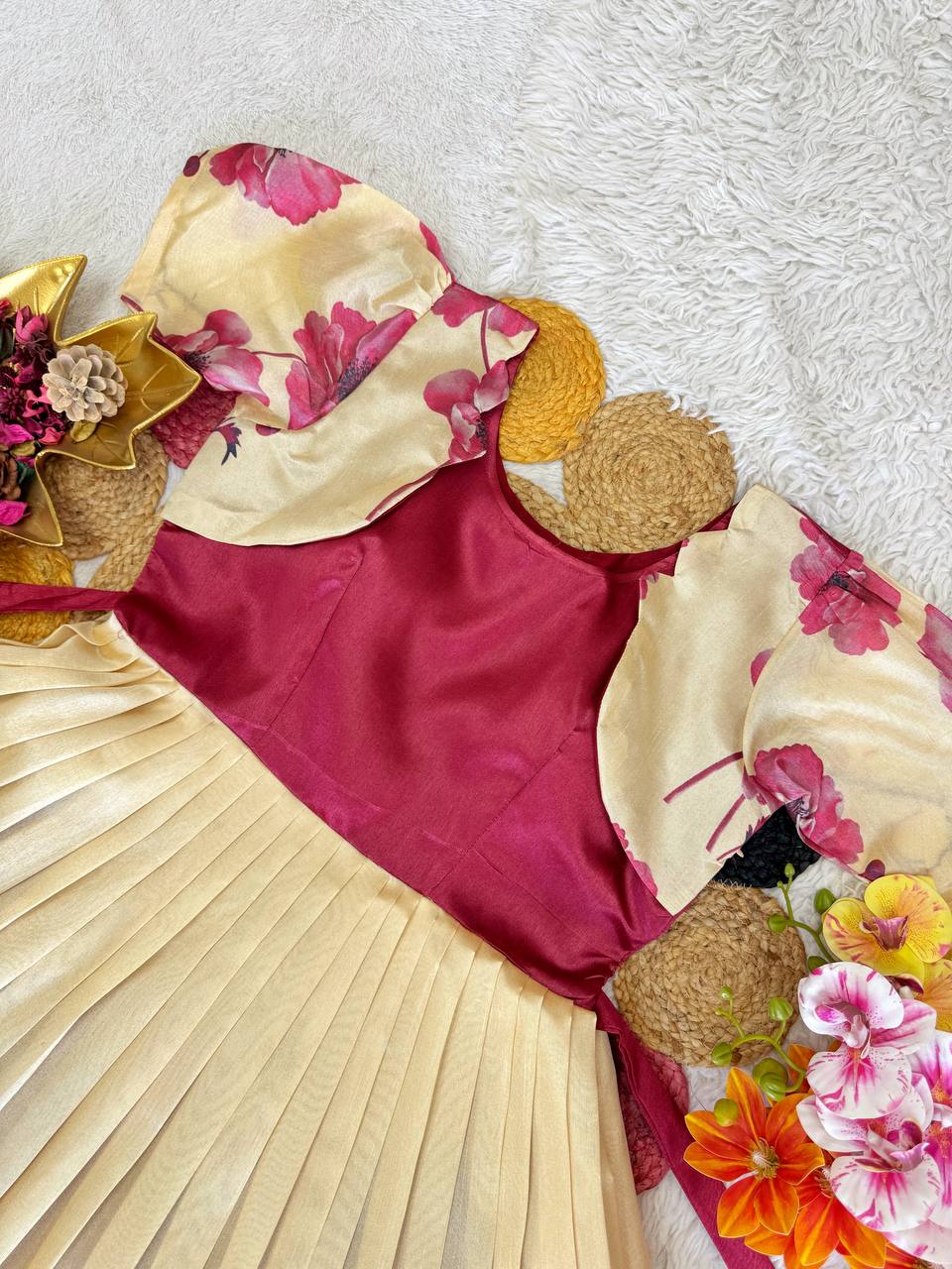 Elegant Floral Printed Silk Gown – Add a Glamorous Touch to Your Festive Wardrobe