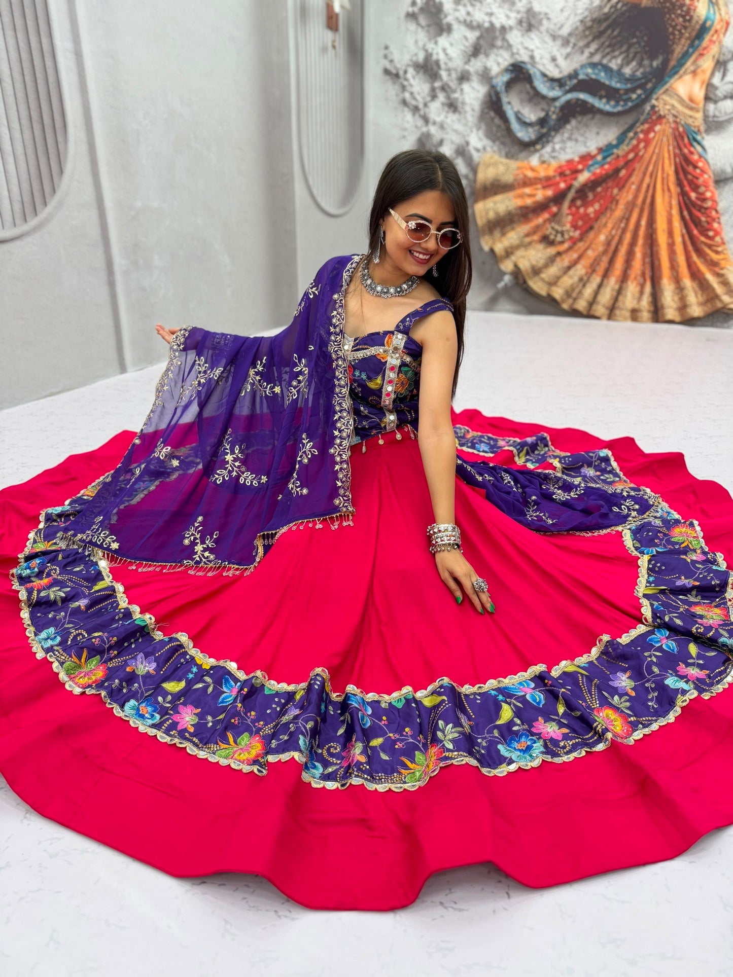 RangBhoomi Navratri Special Pure Cotton Lehenga Choli with 6m Flair & Heavy Embroidered Dupatta