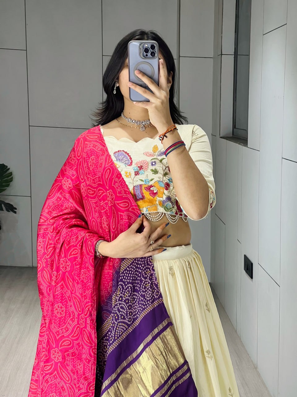 Elegant Traditional Ethnic Lehenga Choli Ensemble with Embroidered Crush Vichitra Fabric and Pure Gaji Silk Dupatta