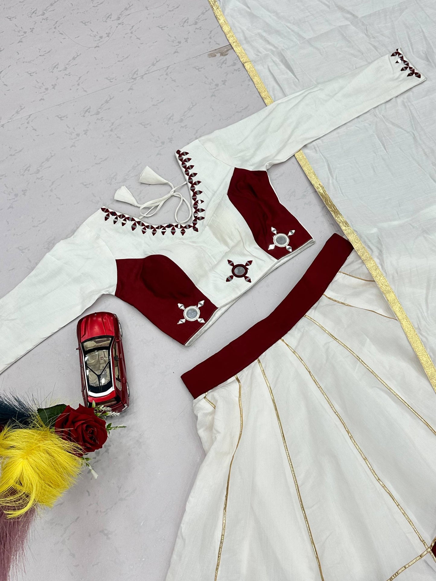 RangBhoomi Navratri Special Pure Cotton Lehenga Choli with Heavy Mirror & Gotapatti Work (Full-Stitched, 6m Flair)