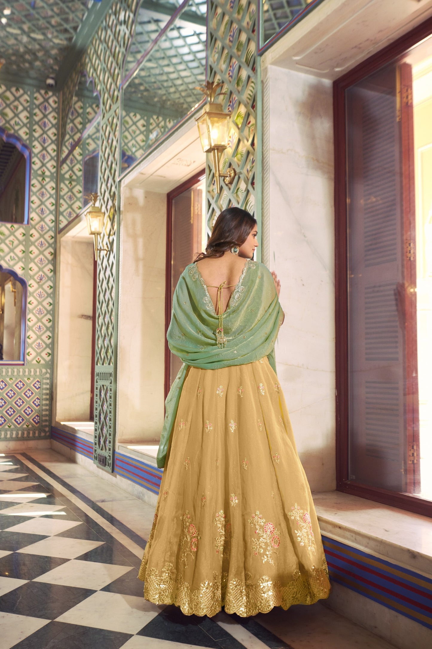 Sunlit Grace Pastel Green Embroidered Lehenga with Sequins and Thread Detailing