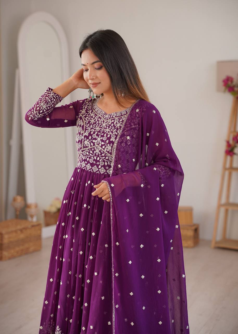 Premium Designer Anarkali Set with Embroidered Dupatta and Micro Cotton Pants – Elegant Festival and Party Wear