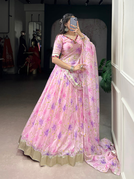 Celebrate Tradition Elegantly with a Floral Tabby Silk Lehenga Perfect for Festive Occasions