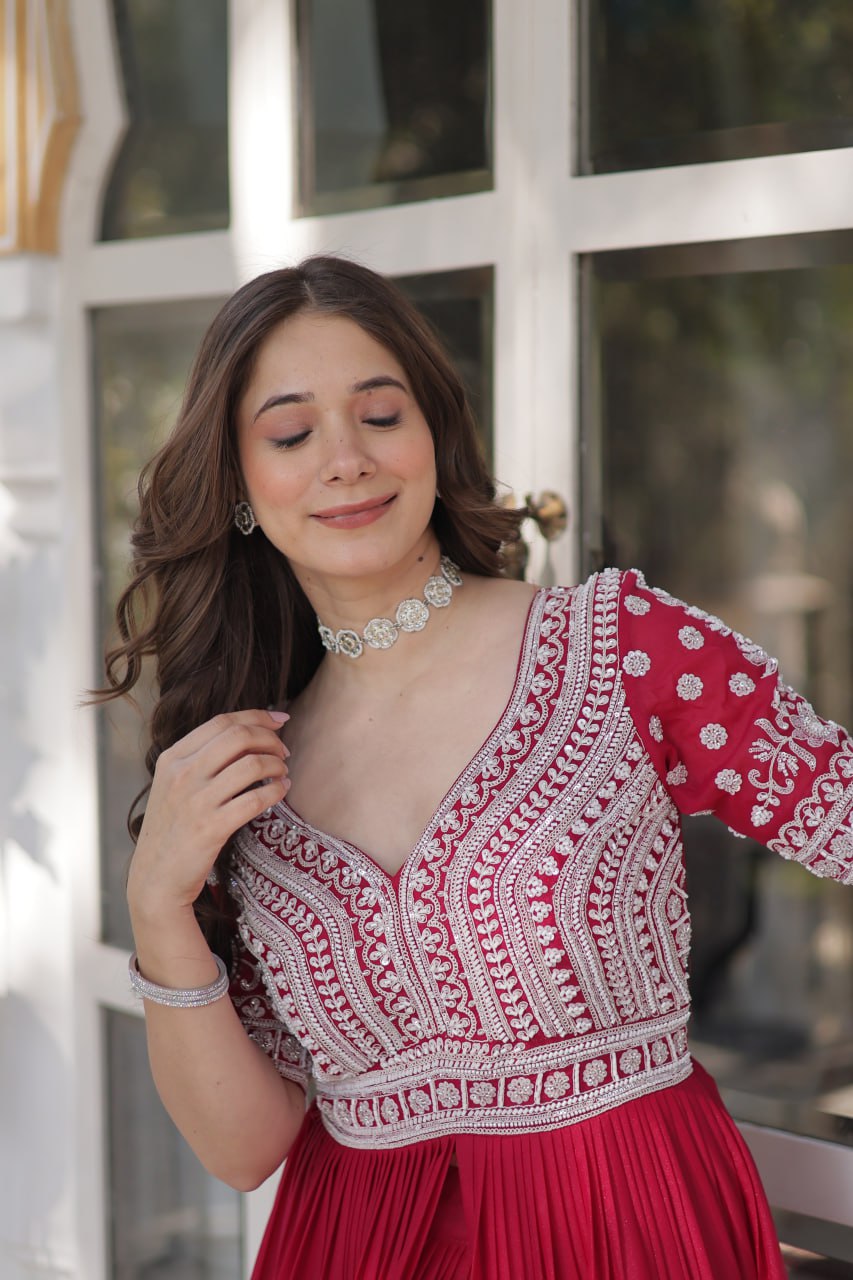 Readymade Lehenga with Embroidered Slit Kurti – Luxe Star Georgette