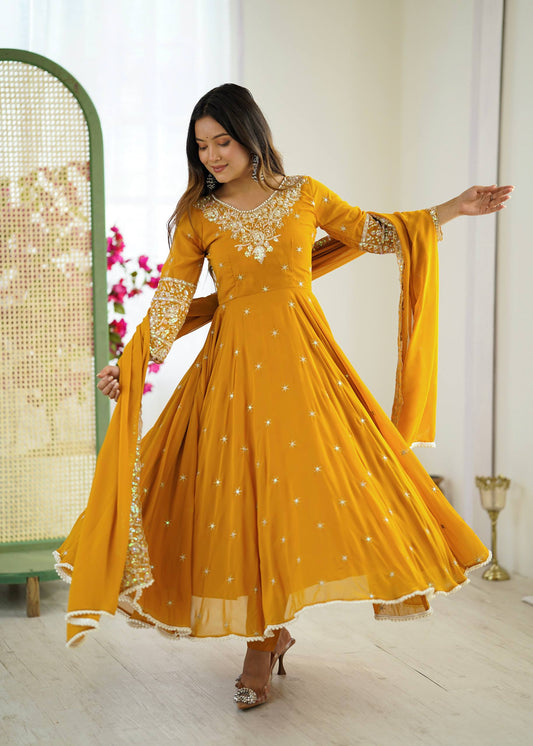 RangBhoomi Elegant Embroidered Sequins Anarkali Three-Piece Set — Ready to Wear