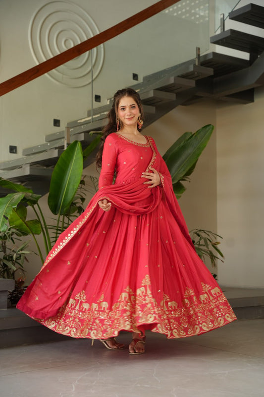 Embroidered Chinnon Gown Set | Indian Wedding Outfit