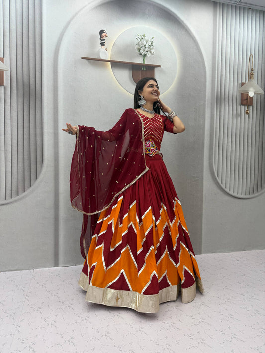RangBhoomi Festive Navratri Lehenga Choli – Fully Stitched Rion Cotton Set with 6m Flair and 2.30m Dupatta