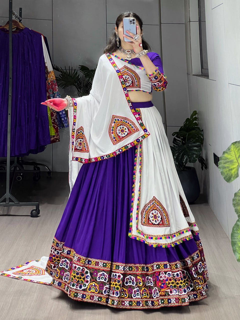 Ethnic Women’s Pure Rayon Cotton Lehenga Set with Traditional Gamthi and Mirror Work – Navratri Festival Collection 2025
