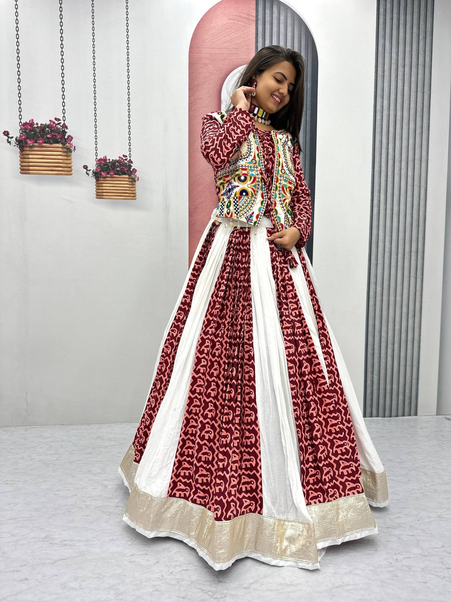 RangBhoomi Navratri Special Pure Cotton Lehenga Choli with 6m Flair - Fully Stitched