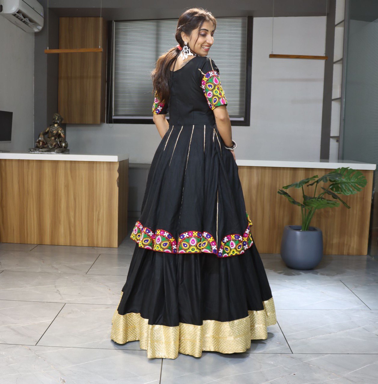 Ethnic Women's Pure Rayon Cotton Lehenga Set with Traditional Mirror and Applique Work