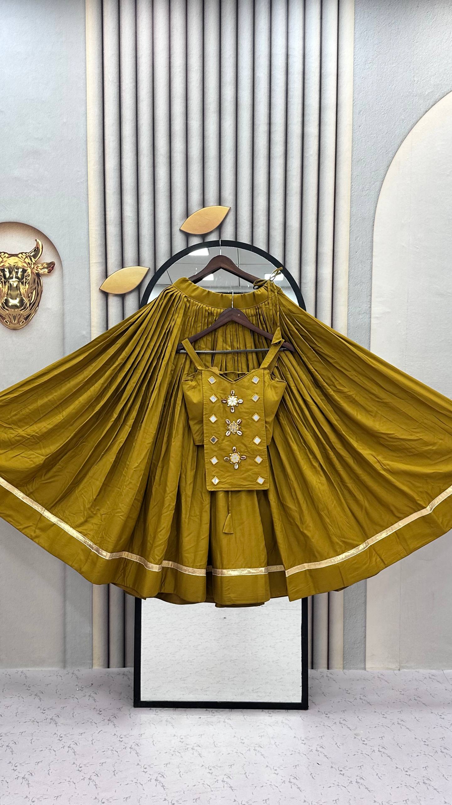 RangBhoomi Navratri Special Big Flair Lehenga Choli - Pure Cotton Handwork Mirror Embellished