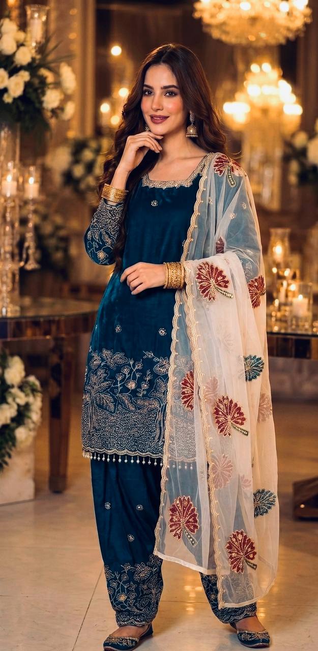 RangBhoomi Designer Party Wear Pur Fendi Silk Top & Farshi Palazzo Set with Dupatta